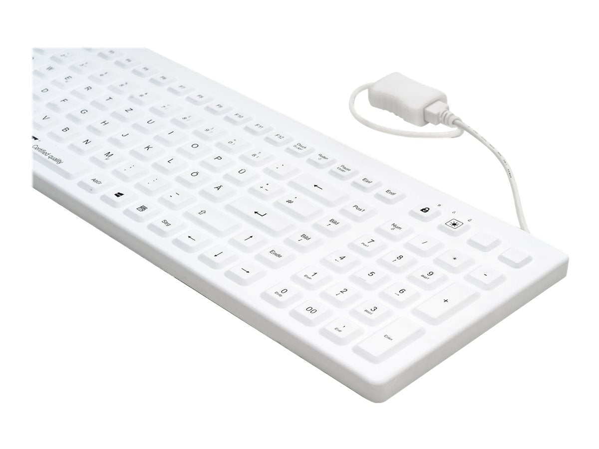 GETT GCQ CleanType Prime Pro+ Silikon Tastatur mit NUM-block mit Magneten IP68 beleuchtete Tasten USB Farbe: weiss Layout: FR