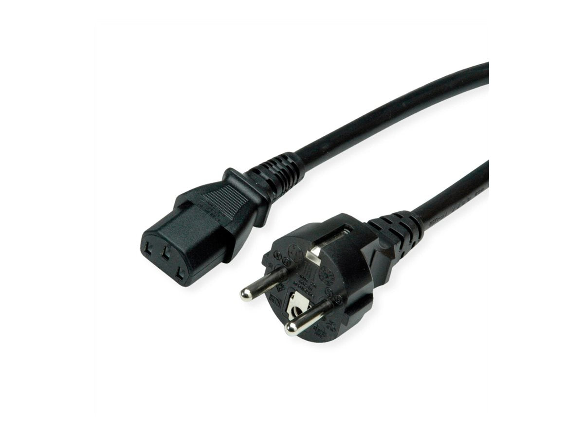 VALUE Netzkabel IEC-Buchse & CEE7/7-Stecker gerade schwarz 0,6m - Vorderansicht