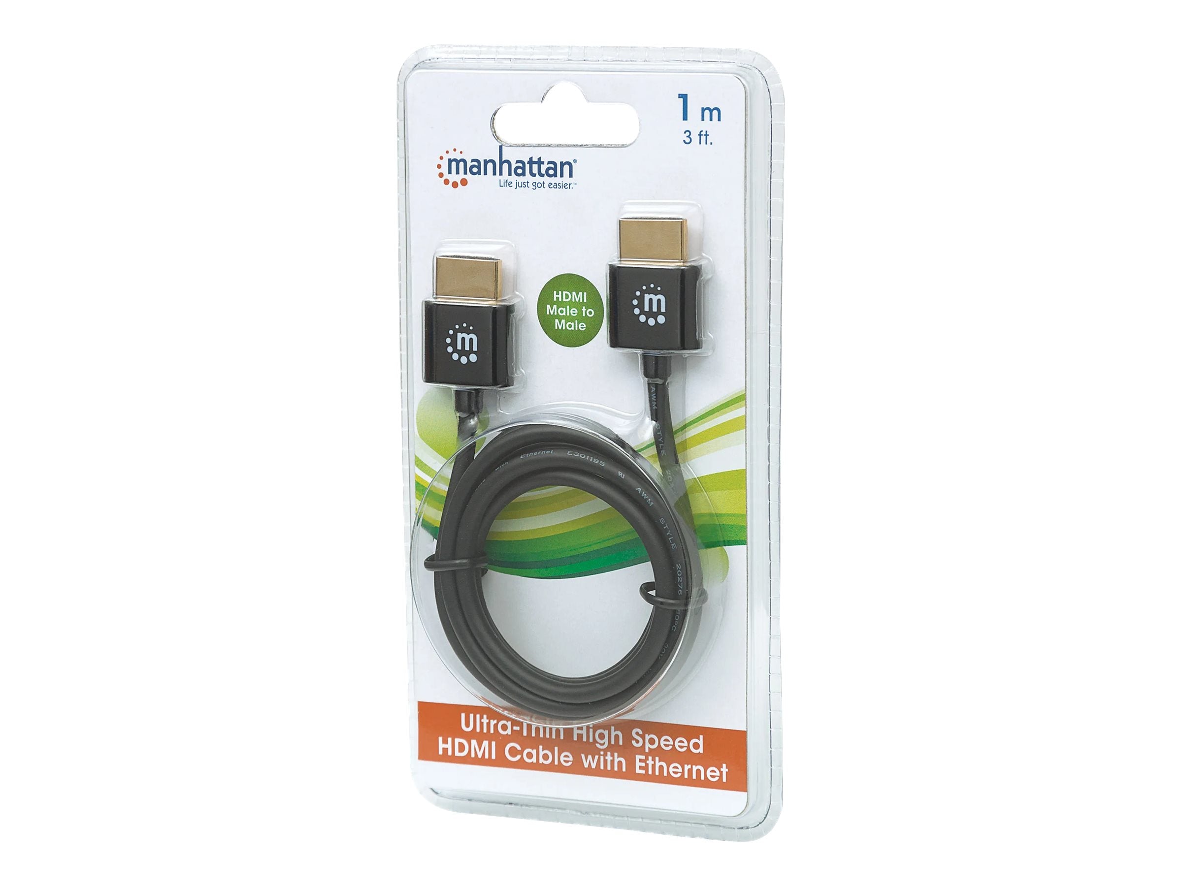 MANHATTAN High Speed HDMI Kabel 1m ultra dünn Vorderansicht
