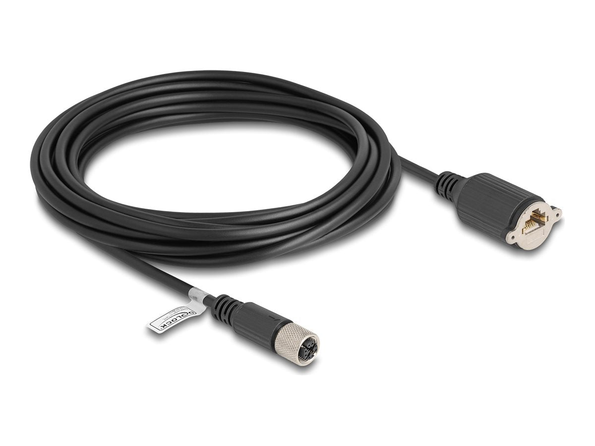 DELOCK M12 Kabel X-kodiert 8 Pin Buchse zu RJ45 Buchse Cat.6A 5m schwarz - Vorderansicht
