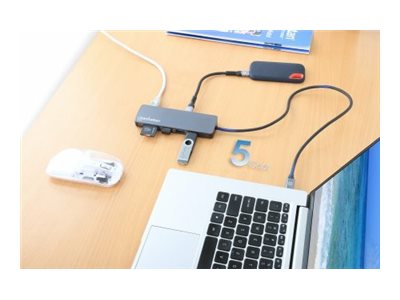 MANHATTAN USB-C PD 4K Dockingstation USB C-Stecker auf HDMI 4K60Hz 3x USB-A USB-C 5Gbit/s USB-C PD 100W SD/MicroSD RJ45 Gigabit grau