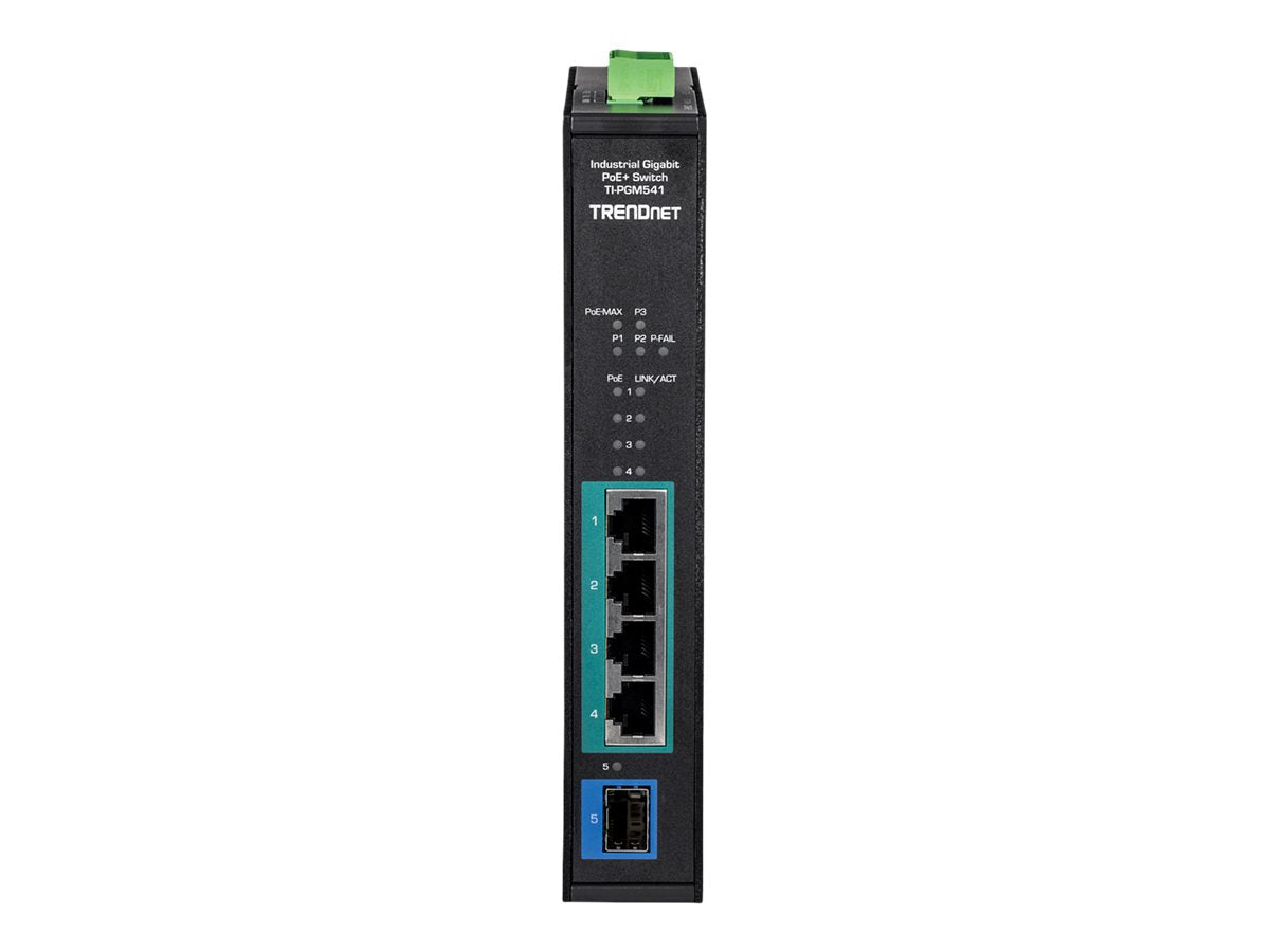TRENDNET TI-PGM541 5 Port Rail Switch Industrial Gigabit PoE+ Rückansicht