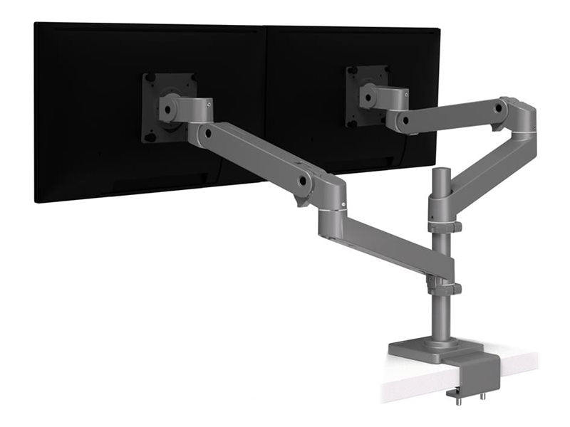 Vorderansicht des ERGOTRON LX Pro Dual Monitor Arm hohe Säule Tischhalterung C-Klemme dunkelgrau