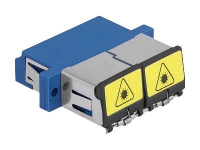 DELOCK LWL Kupplung mit Laserschutzklappe LC Quad Buchse zu LC Quad Buchse Singlemode blau