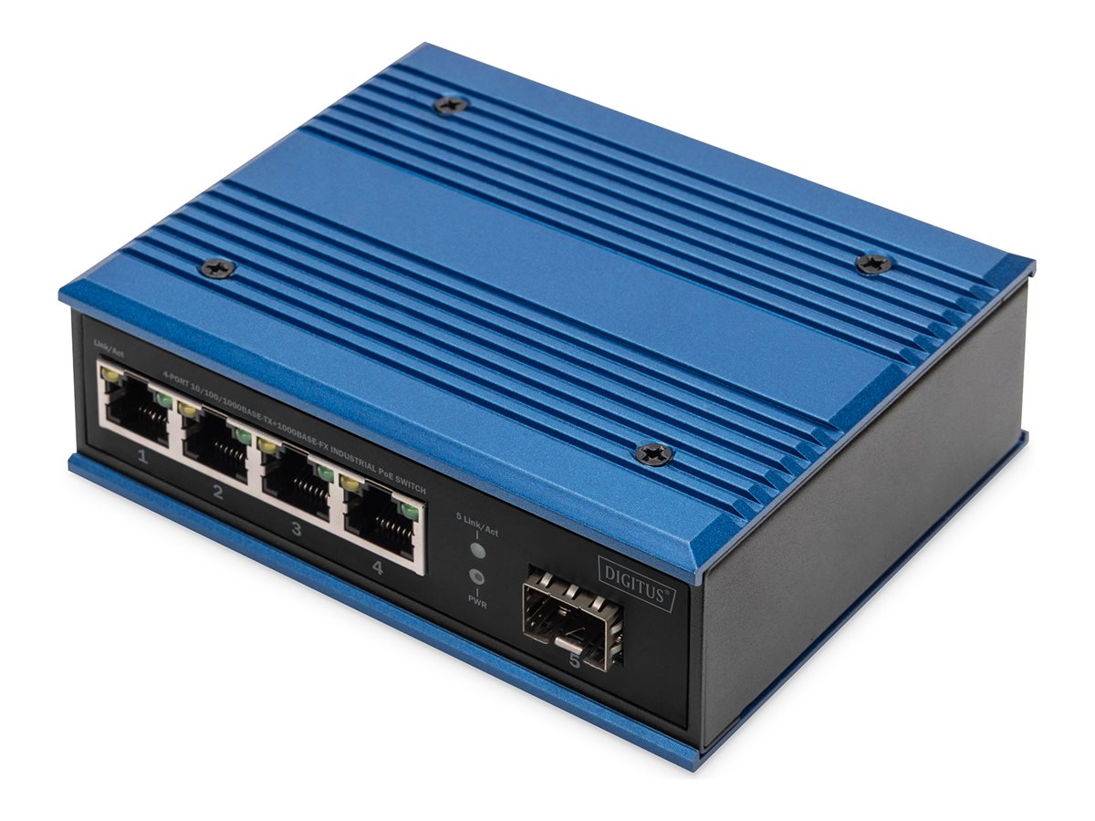 DIGITUS Industrial 4+1 Port Gigabit Ethernet PoE Switch Vorderansicht