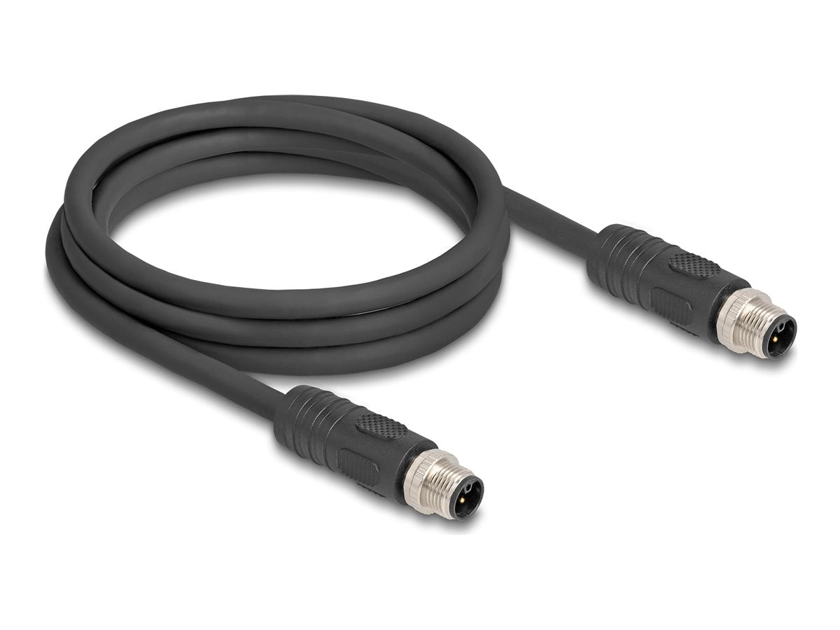 DELOCK M12 Kabel L-kodiert 4 Pin Stecker zu Stecker PUR schleppkettentauglich 2m schwarz