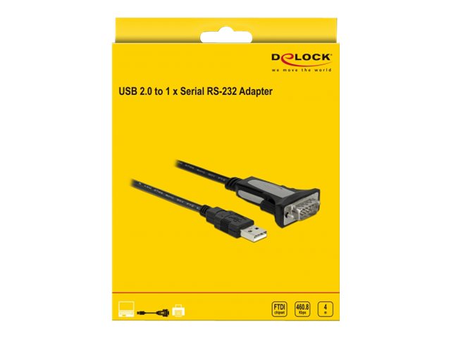 DELOCK Adapter USB 2.0 Typ-A zu 1 x Seriell RS-232 DB9 4 m - Vorderansicht