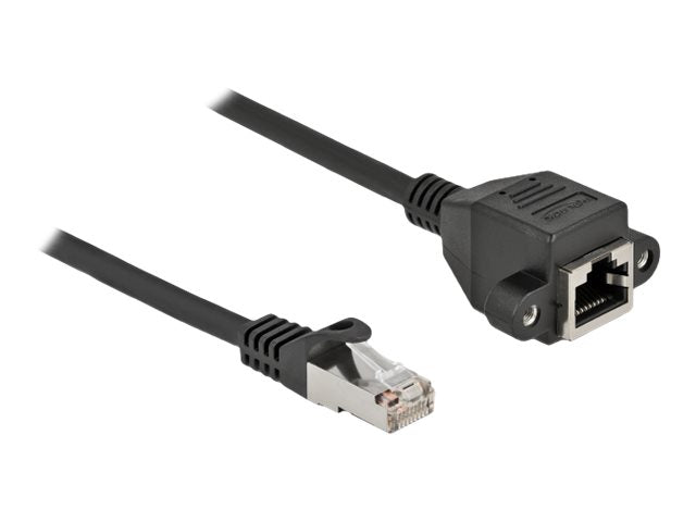 DELOCK Netzwerk Verlängerungskabel S/FTP RJ45 Stecker zu RJ45 Buchse Cat.6A 1m schwarz - Vorderansicht