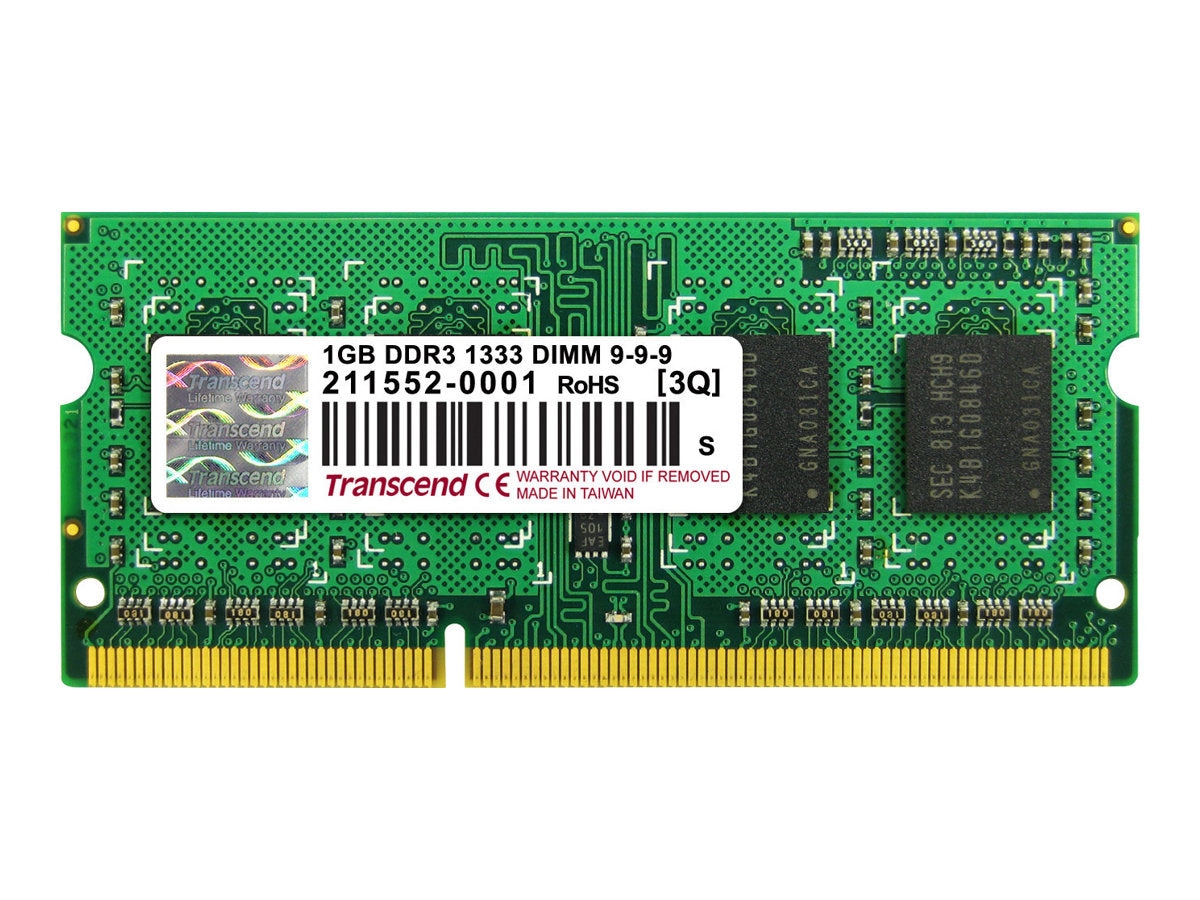 TRANSCEND SODIMM DDR3 1333Mhz 1GB Non-ECC SRx8 1.5V CL9 Vorderansicht