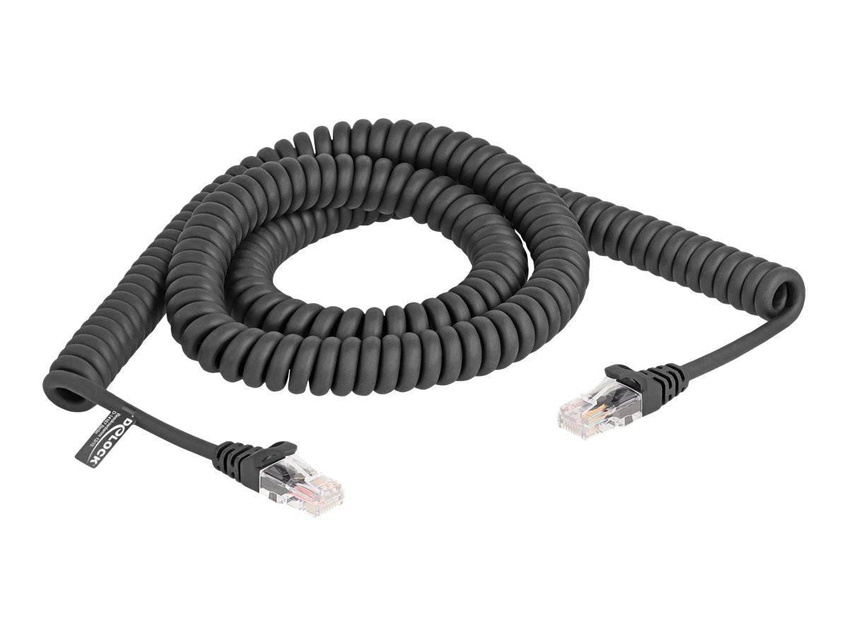 DELOCK RJ45 Spiralkabel Stecker zu Stecker Cat.5e 3m schwarz - Vorderansicht