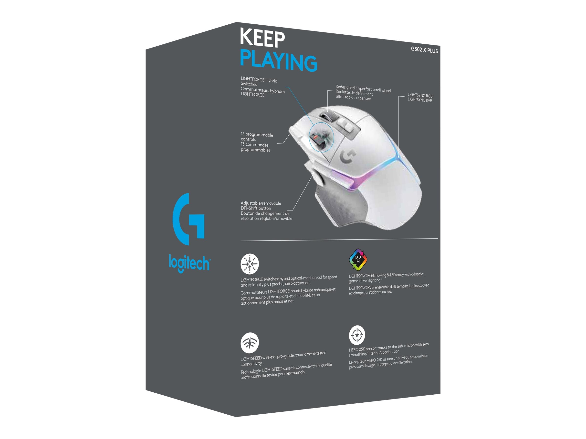 LOGITECH G502 X PLUS - WHITE/PREMIUM - EER2 Verpackung