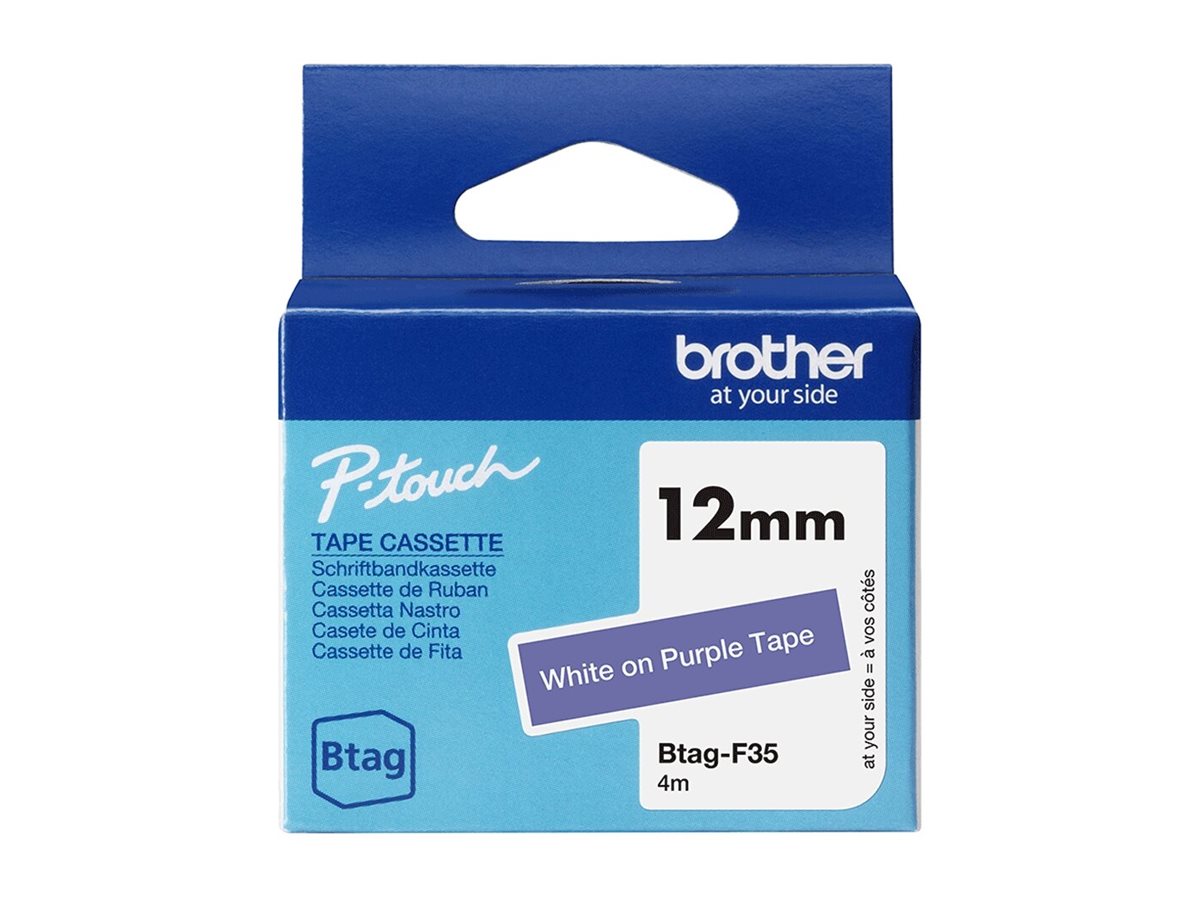 BROTHER 12MM White on Purple BTAGF35 Ribbon Verpackung