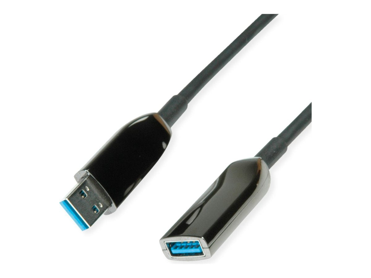 ROLINE USB 3.2 Gen 1 Aktives Repeater Kabel AOC ST/BU schwarz 15m Vorderansicht