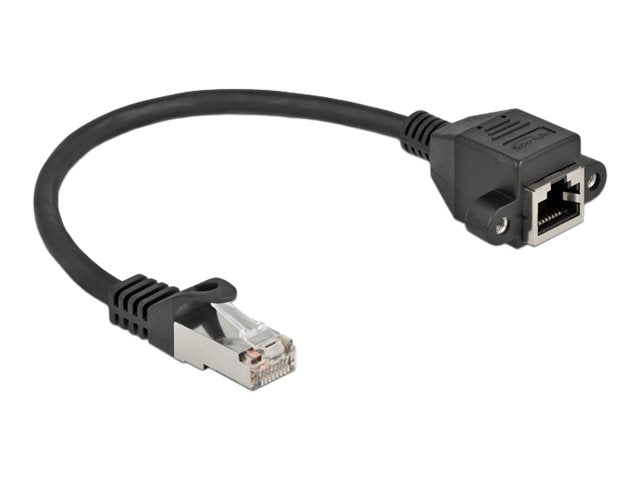 DELOCK Netzwerk Verlängerungskabel S/FTP RJ45 Stecker zu RJ45 Buchse Cat.6A 25cm schwarz - Verpackung