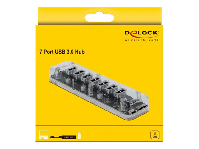 DELOCK Externer USB 3.0 Hub mit 7 Ports transparent - Verpackung
