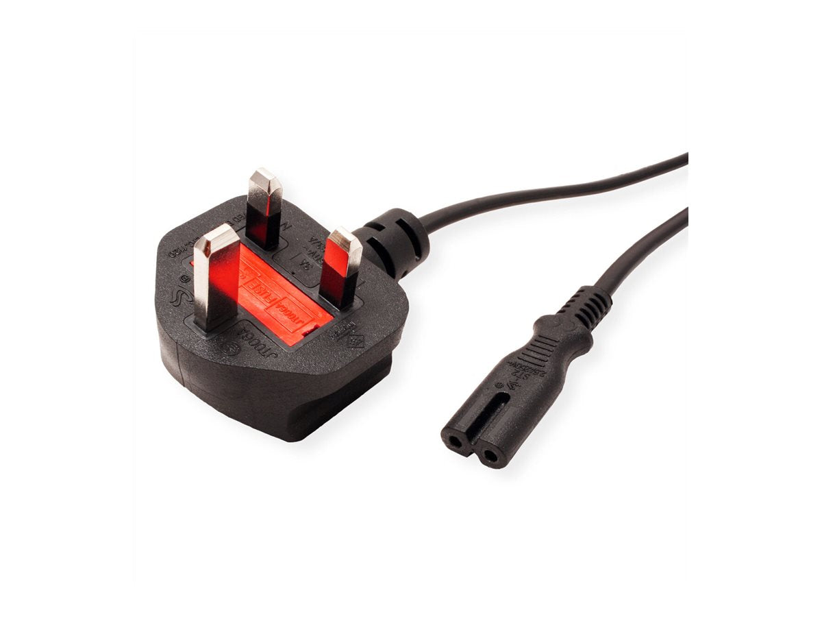 VALUE UK Netzkabel auf Euro-Flachstecker C7 2pol. schwarz 1,95m - Vorderansicht