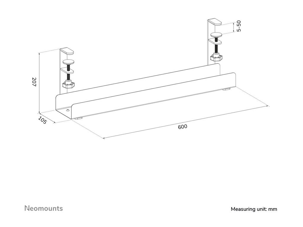 NEOMOUNTS Kabelmanagement Tray montiert am Tisch