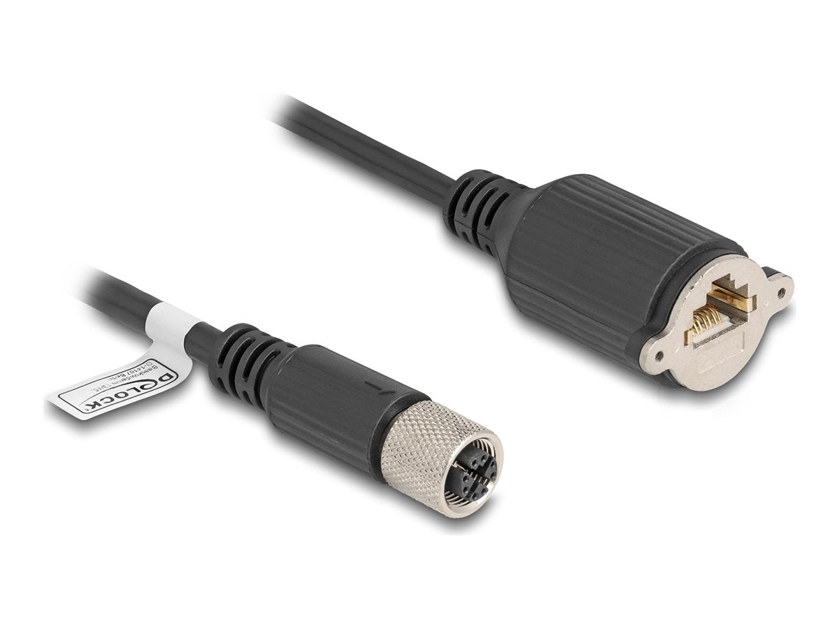 DELOCK M12 Kabel X-kodiert 8 Pin Buchse zu RJ45 Buchse zum Einbau Cat.6A S/FTP 2m schwarz - Vorderansicht
