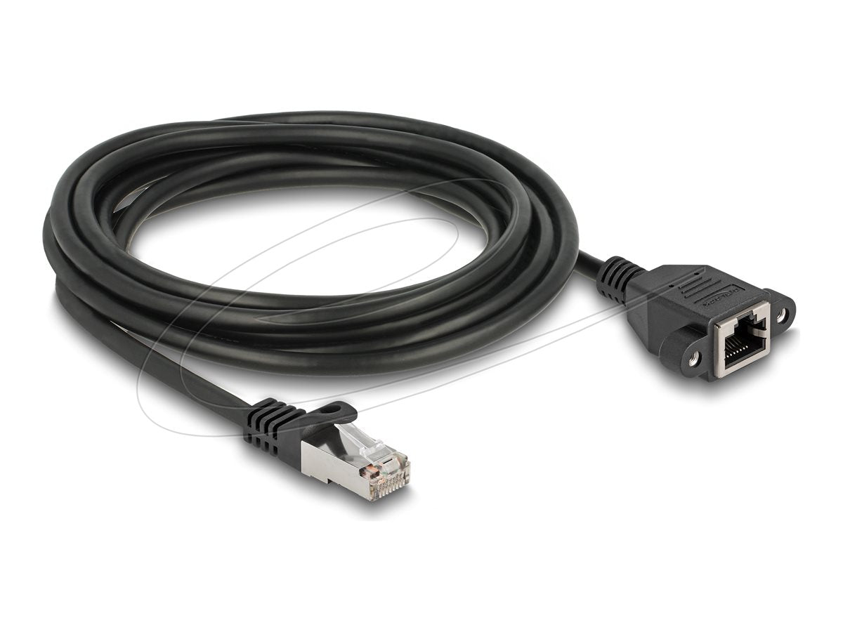 DELOCK Netzwerk Verlängerungskabel S/FTP RJ45 Stecker zu RJ45 Buchse Cat.6A flache Ausführung 2m schwarz - Vorderansicht