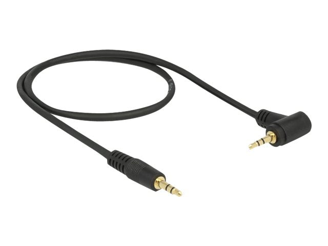 DELOCK Klinkenkabel 3,5mm 3 Pin Stecker gewinkelt 0,5m schwarz - Vorderansicht