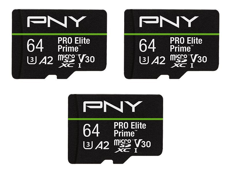 PNY microSD Pro Elite Prime 64GB Triple pack - Vorderansicht