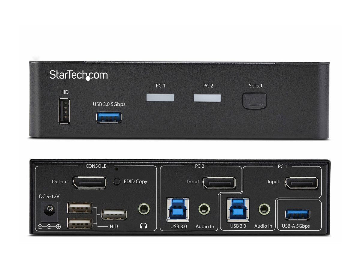 STARTECH.COM 2-Port DisplayPort KVM Switch 4K 60Hz DP 1.2 HDCP 1.4 EDID Management 2-Port USB 3.0 Hub DP KVM Umschalter