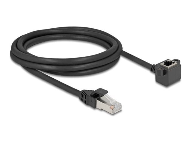 DELOCK Netzwerk Verlängerungskabel RJ45 Stecker zu RJ45 Buchse 90 gewinkelt Cat.6 F/UTP 2m schwarz - Vorderansicht
