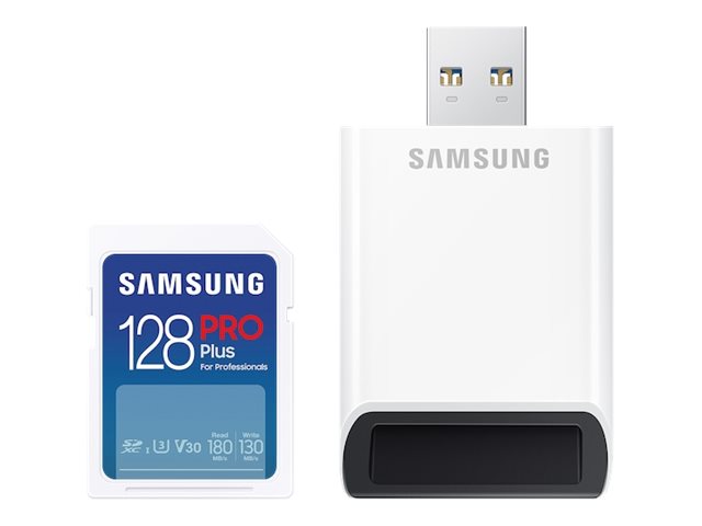 SAMSUNG SD PRO Plus 2023 inkl. USB Kartenleser 128GB SD-Speicherkarte UHS-I U3