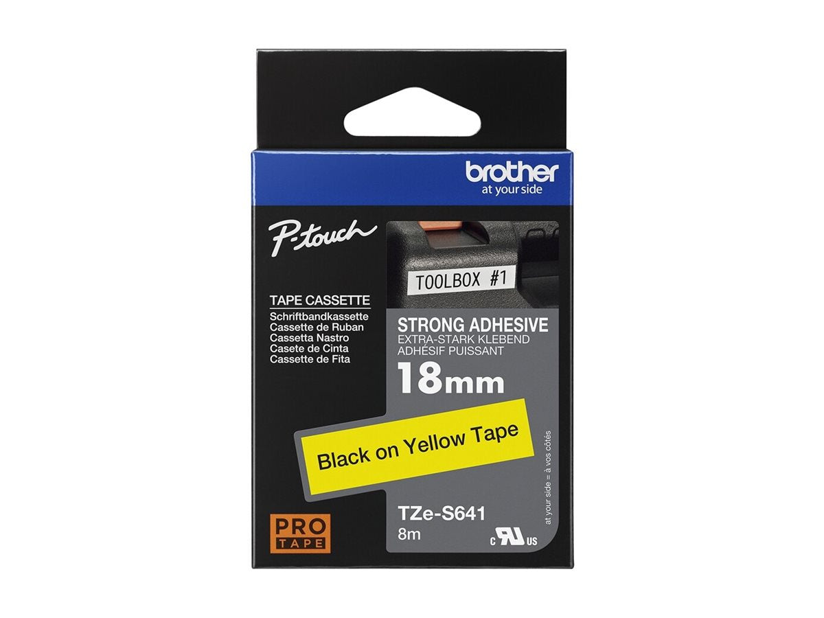 BROTHER P-Touch TZE-S641 schwarz auf gelb 18mm extra gluey Vorderansicht
