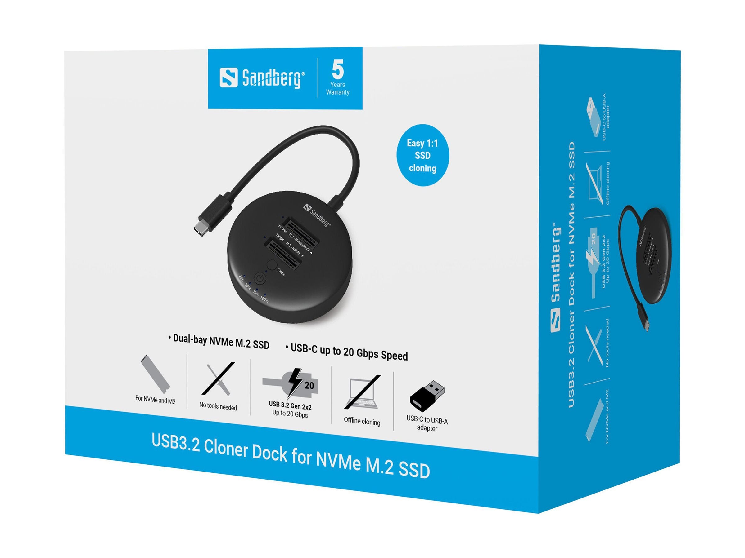 SANDBERG USB3.2 Cloner Dock for NVMe M.2 SSD - Vorderansicht