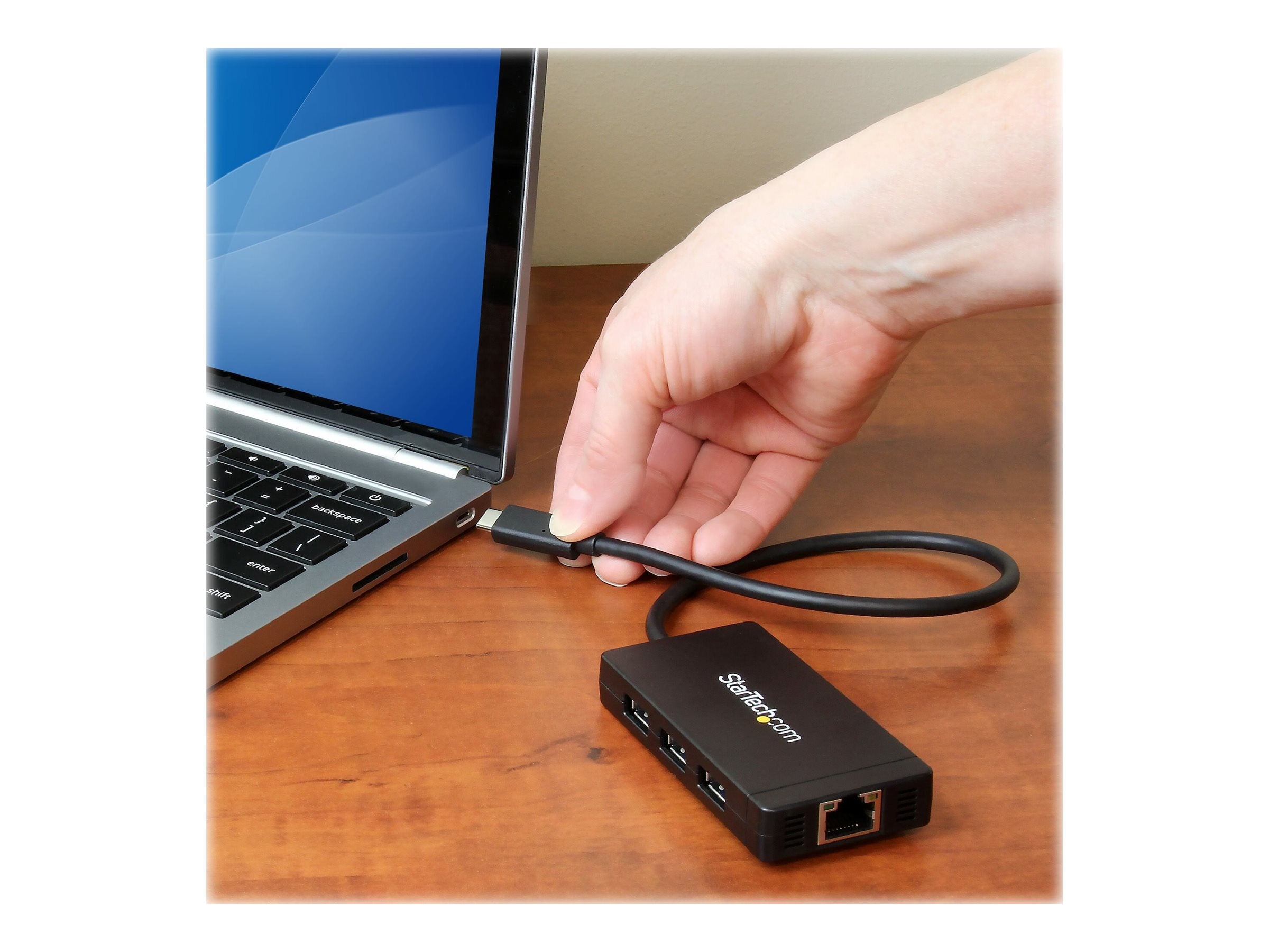 STARTECH.COM 3 Port USB 3.0 Hub mit USB-C und Gigabit Ethernet - Rückansicht