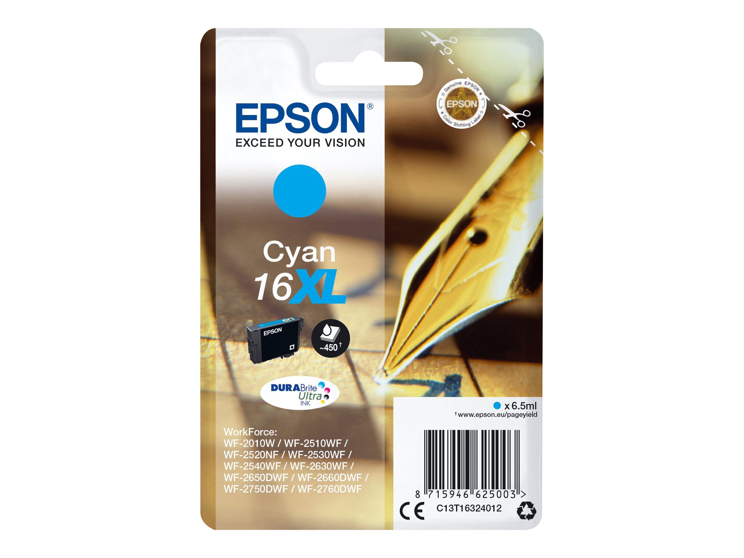 EPSON 1LB 16XL Tintenpatrone cyan Vorderansicht