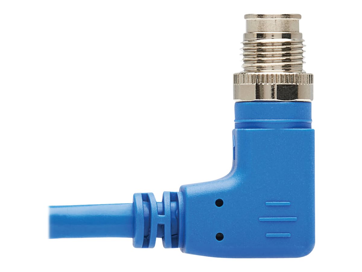 EATON TRIPPLITE M12 X-Code Cat6 1G UTP CMR-LP Ethernet Cable Right-Angle M12m/RJ45m IP68 PoE Blue 5m 16
