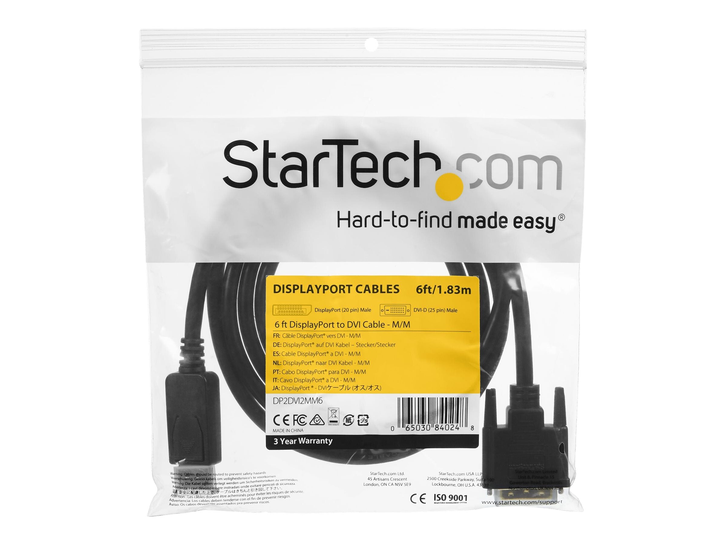 STARTECH.COM 1.8m DisplayPort to DVI Cable - Vorderansicht