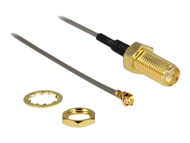 DELOCK Antennenkabel SMA Buchse zum Einbau zu I-PEX Inc. MHF I Stecker 1.37 20cm Gewindelänge 10mm - Vorderansicht