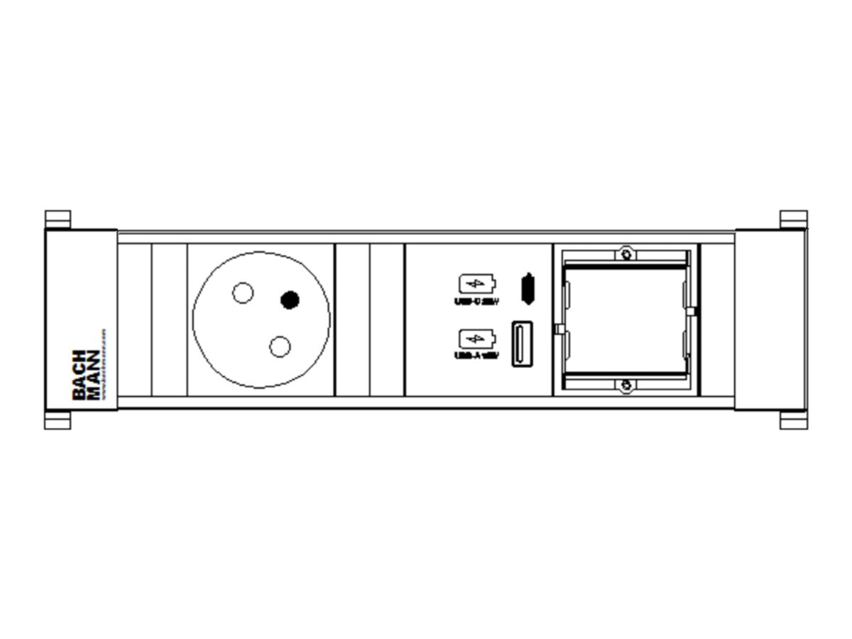 BACHMANN POWER FRAME S 1xUTE 1xCM 1xUSB A/C 22W 0,2m GST18 Vorderansicht