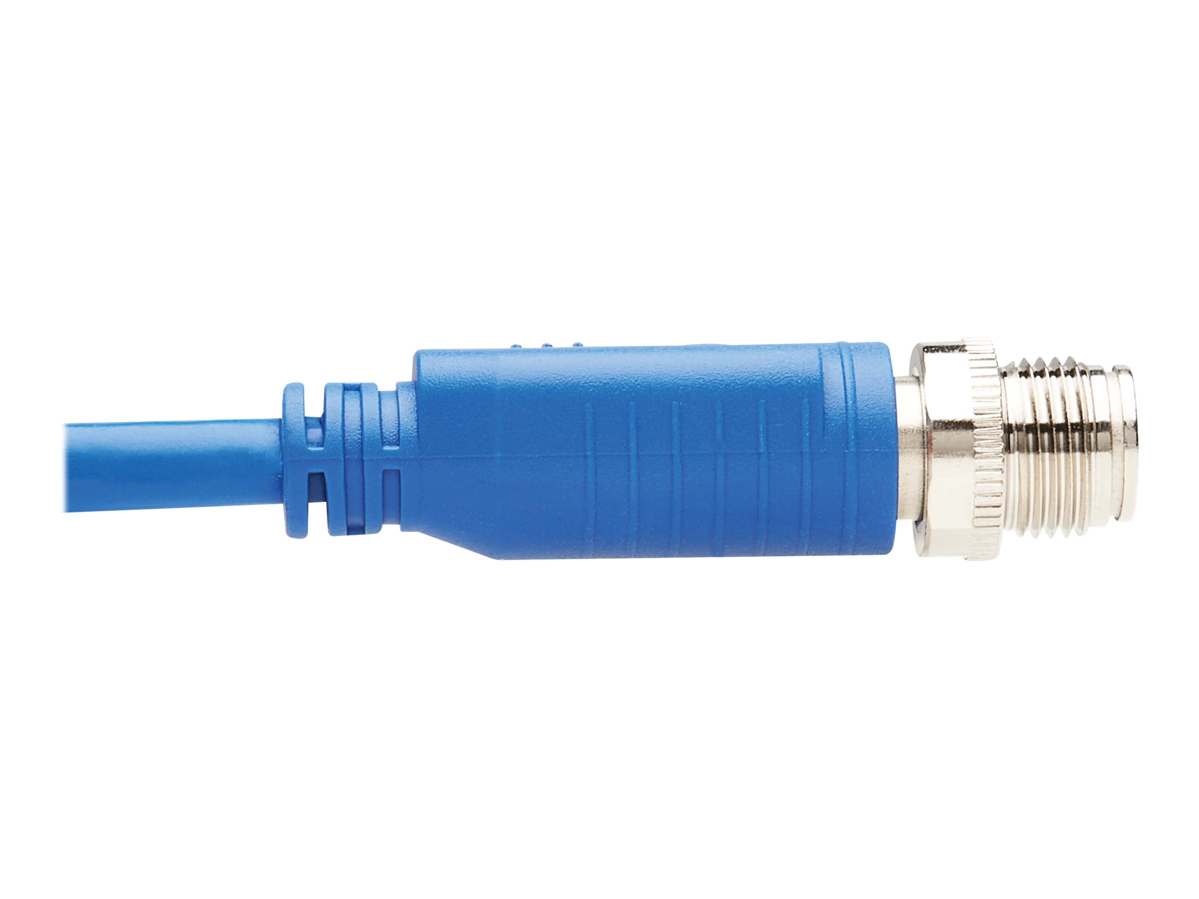 EATON TRIPPLITE M12 X-Code Cat6 1G UTP CMR-LP Ethernet Cable Right-Angle M/M IP68 PoE Blue 2m 6