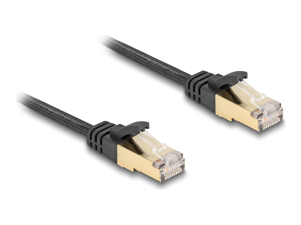DELOCK RJ45 Flachband Netzwerkkabel Cat.6A 1m schwarz - Vorderansicht