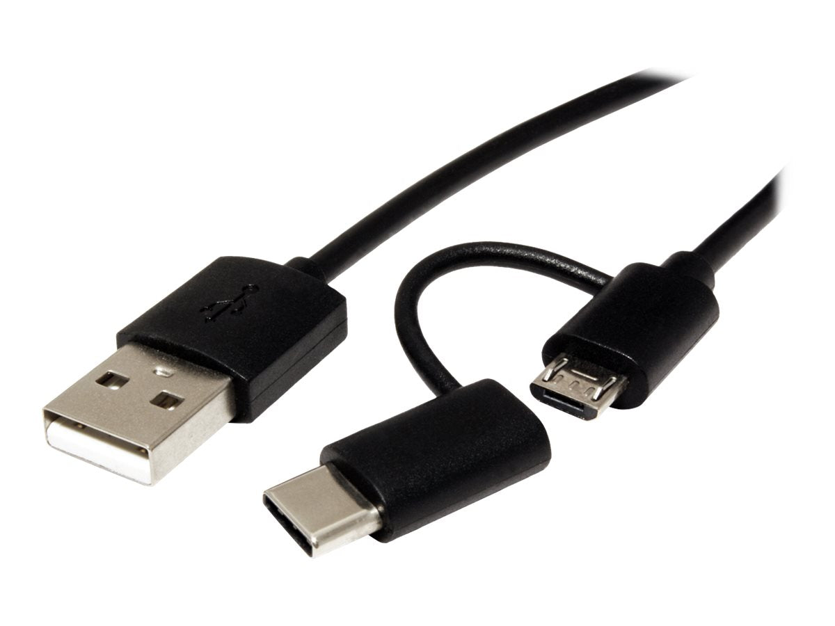 ROLINE USB 2.0 Sync- & Ladekabel Typ A - Typ C / Micro B schwarz 1m Vorderansicht