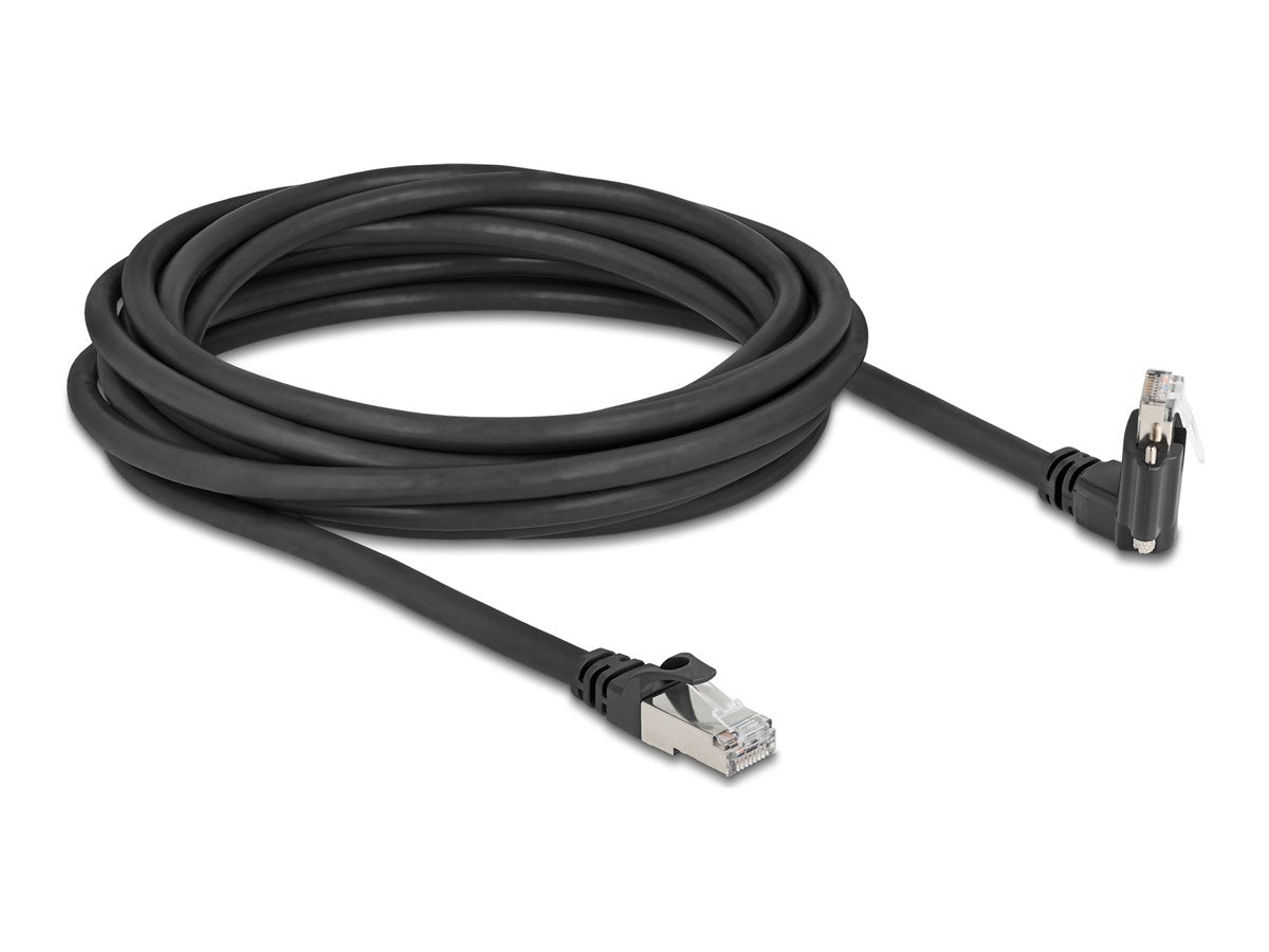 DELOCK GigE Kamera Kabel RJ45 Stecker 45 gedreht und 90 gewinkelt mit Schrauben zu RJ45 Stecker Cat.6 5m schwarz - Vorderansicht