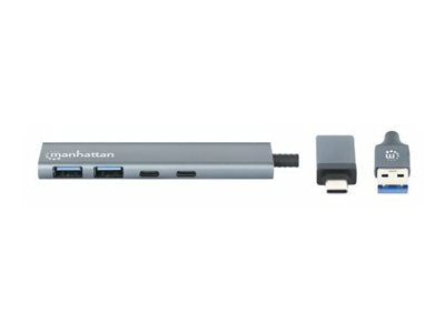 MANHATTAN 4-Port USB 3.0 Typ-C / Typ-A Kombo-Hub USB-C-und USB-A-Stecker auf zwei USB-C-Ports und zwei USB-A-Ports Strom über USB