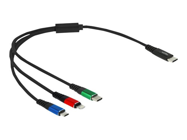 DELOCK USB Ladekabel 3 in 1 USB Type-C zu Lightning / Micro USB / USB Type-C 30cm