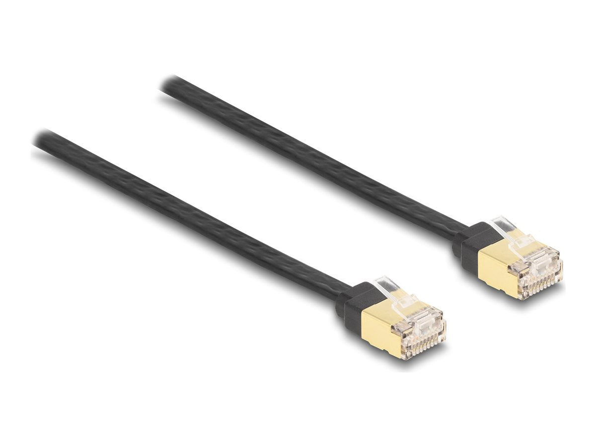 DELOCK RJ45 Aufrollkabel Cat.6A STP 1,5 m schwarz / gelb - Vorderansicht