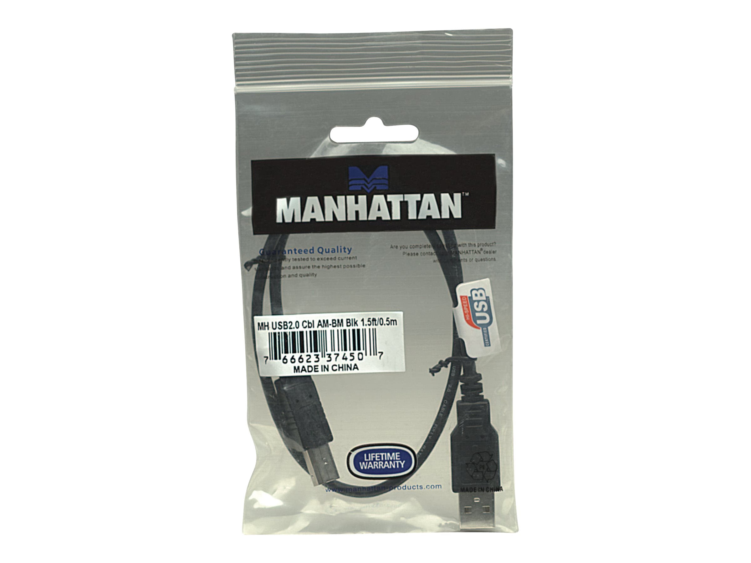 MANHATTAN USB 2.0 B Anschlusskabel 0,5m Vorderansicht