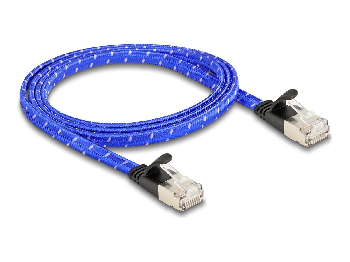 DELOCK RJ45 Flachband Netzwerkkabel Cat.6A U/FTP 1 m blau - Vorderansicht