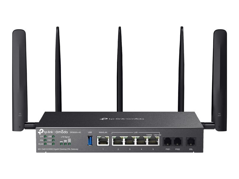 TP-LINK DR3650v-4G Omada 4G+ Cat6 AX3000 Wi-Fi 6 Gigabit Desktop DSL Gateway Vorderansicht