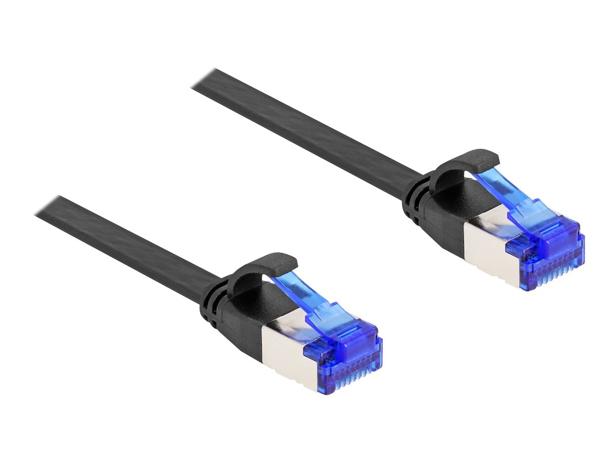 DELOCK RJ45 Flachband Patchkabel Stecker zu Stecker Cat.6A flexibel 0,25m schwarz - Vorderansicht