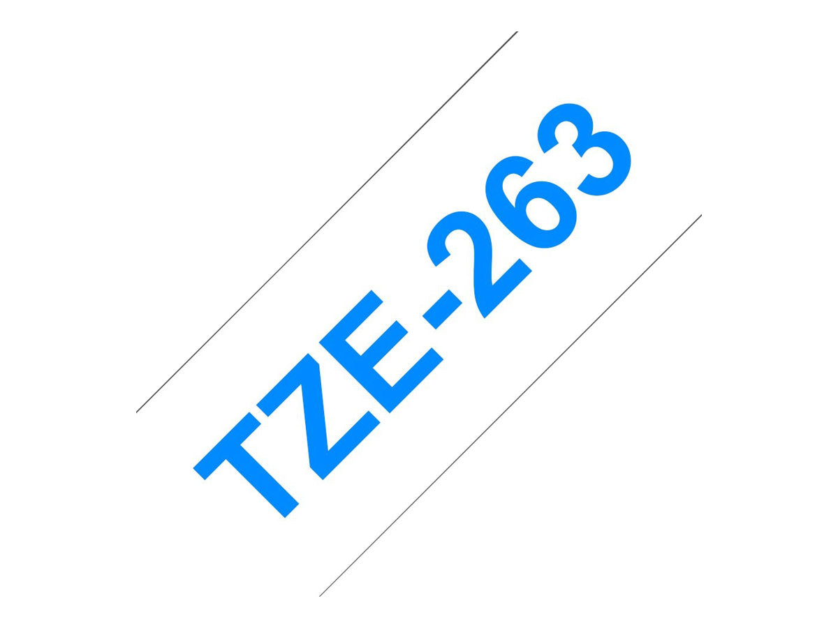 Verpackung des BROTHER TZe-263 Schriftbands blau auf weiss