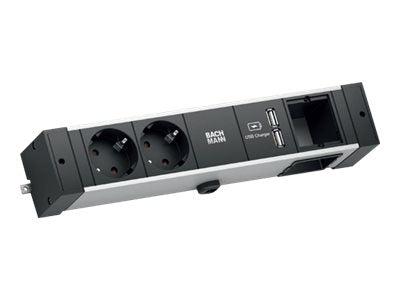 BACHMANN DESK RAIL 2x Schutzkontakt 1x USB Charger 1x ABD Vorderansicht