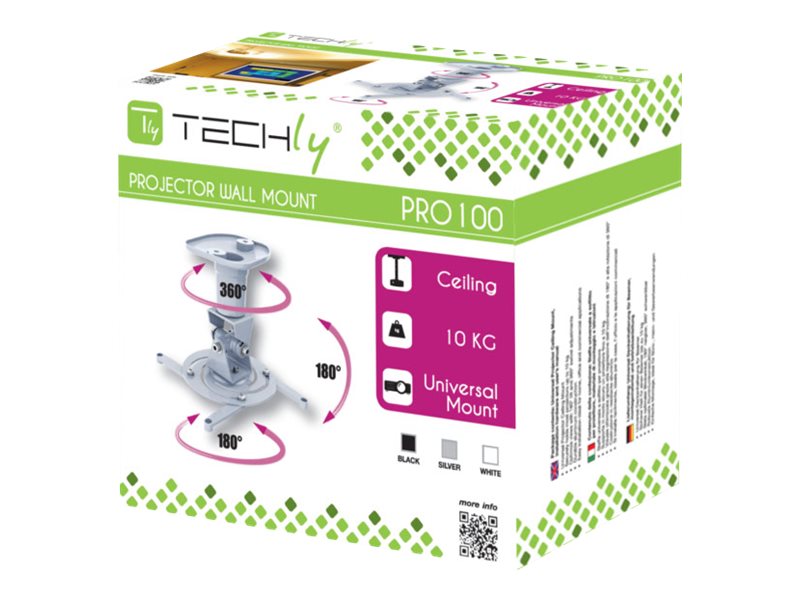 TECHLY Universal Deckenhalterung fuer Beamer und Projektoren bis 10Kg Vollbeweglich durch vier Halterungsarme